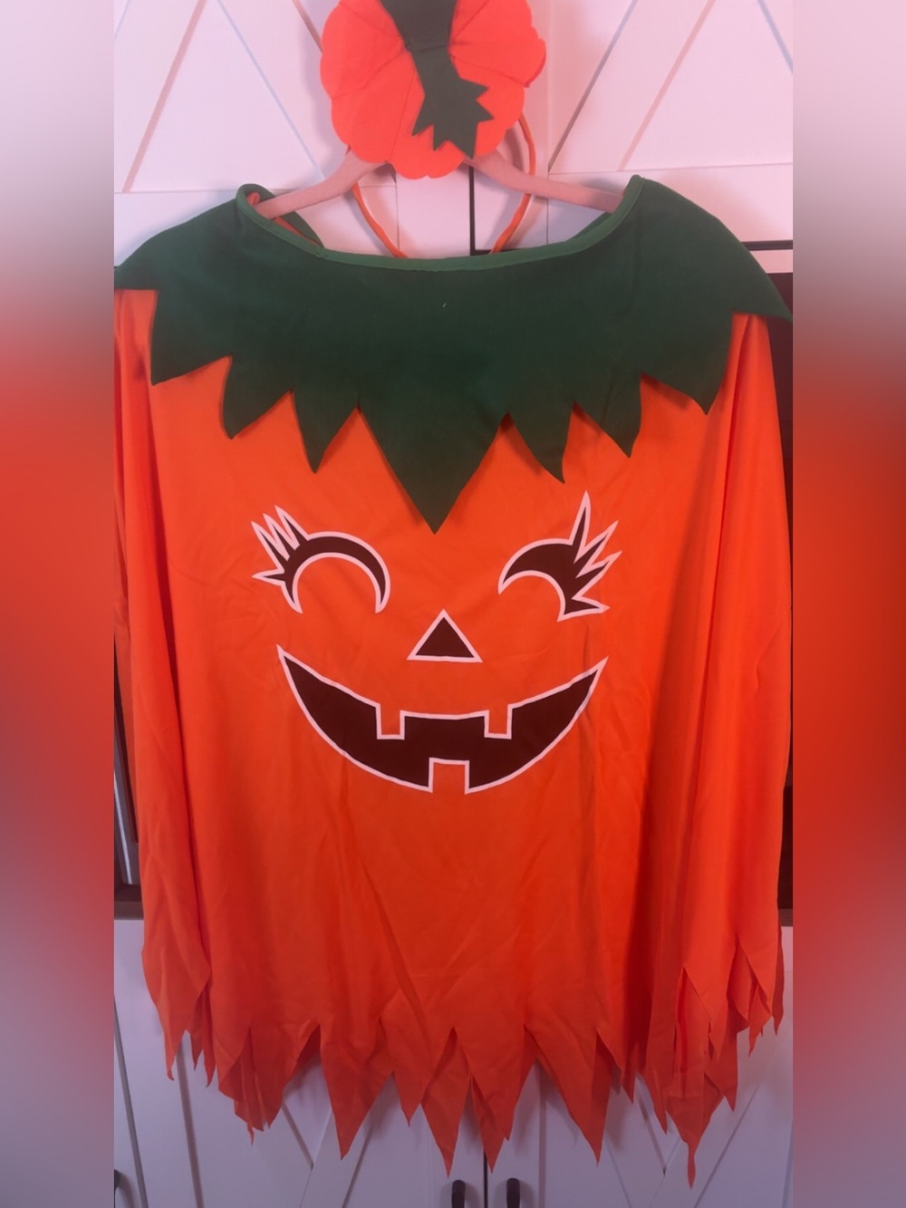 Kids Orange Pumpkin Costume with Green Collar